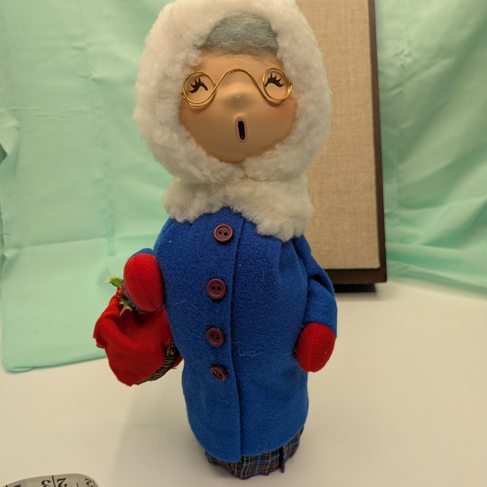 Blue Coat Caroler Doll with Red Mittens Gramdma
